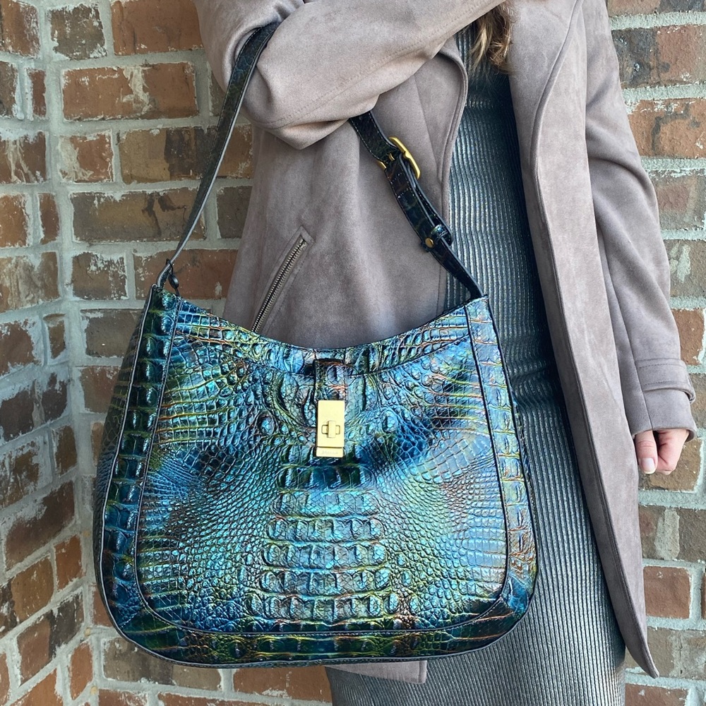 NWT Brahmin Johanna Multi Westfield Embossed Leather Shoulder Purse Blue Tones